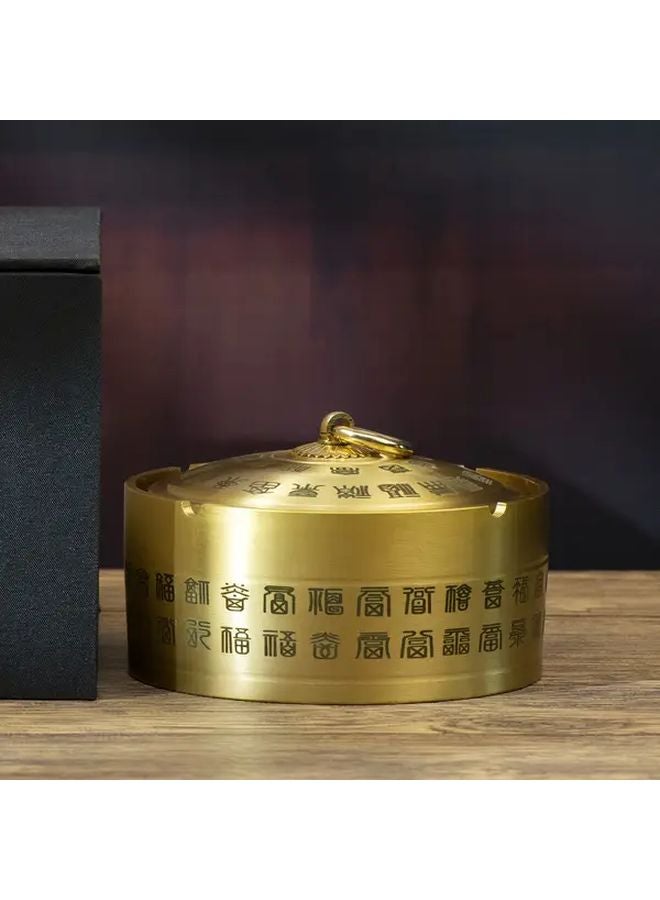 مطفأة سجائر كبيرة من النحاس الأصفر مع غطاء 4.53 بوصة مقاومة للرياح بتصميم تقليدي صيني لتزيين المنزل والمكتب - Image 5